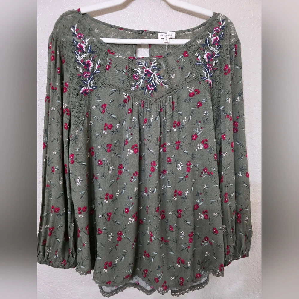 Mason & Belle Floral Embroidered Green Blouse - Picture 1 of 9